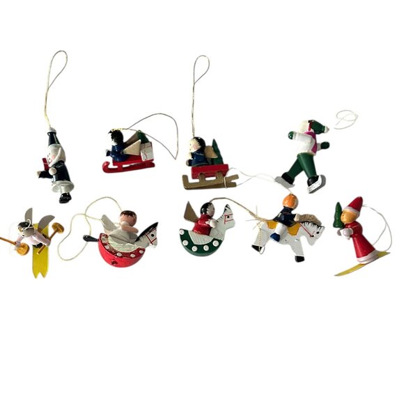 Lot of 9 Vintage Wooden Christmas Ornaments • Rustic Holiday Décor • Collectible - Picture 1 of 4